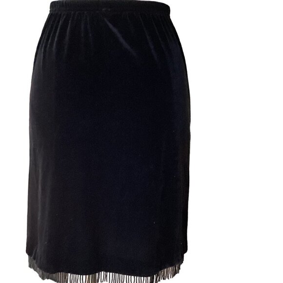 Vintage CLIO Velvet Bead-Fringed Hem Pencil Skirt Sz PS Black #173J - Picture 7 of 12